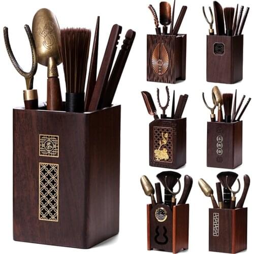Kungfu Tea Set Accessories Black Sandalwood Solid Wood Tea Ceremony Six Gentleman Set Tea Making Tools Tea Clip Needle Spoon