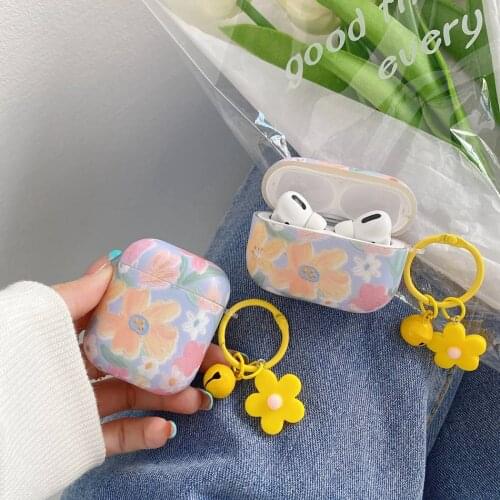 For AirPods 1/2 Case Cute Korean Painting Flowers Chain Earphones Case for Airpods Pro 3 2 1 Soft Headset Cover air pods 2 Coque