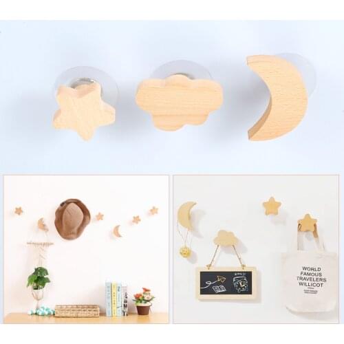 Nordic Style Wooden Hanger Star Moon Cloud Shape Hooks Hanger Wall Decoration for Towels Coat Bags Storage Haning Hook