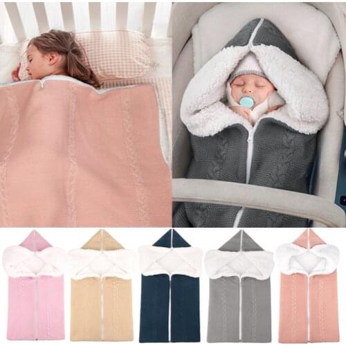 Baby Sleeping Bags Envelopes Newborn Bebes Zip Up Hooded Swaddle Wrap Knitted Sleepsacks for Stroller Infant Kids Accessories
