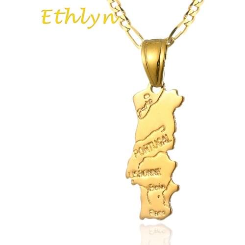 Ethlyn Portugal map jewelry pendant & necklace for women & men gold Color country map portugal symbol jewelry P5