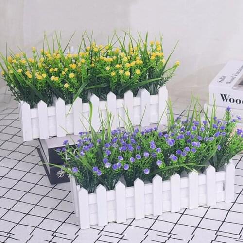 Artificial Flower Wood Fence Bonsai Fake Flowers For Wedding Garden Wood Plastic Simulation Plant Decoration Fake Plant Flowers