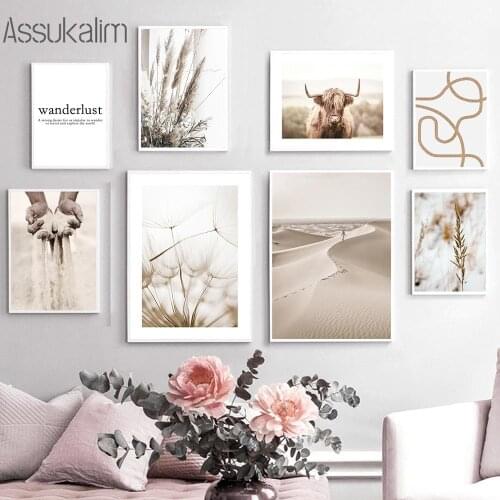 Hand Sand Art Print Desert Landscape Canvas Painting Dandelion Plants Poster Scandinavian Wall Pictures Living Room Decoration