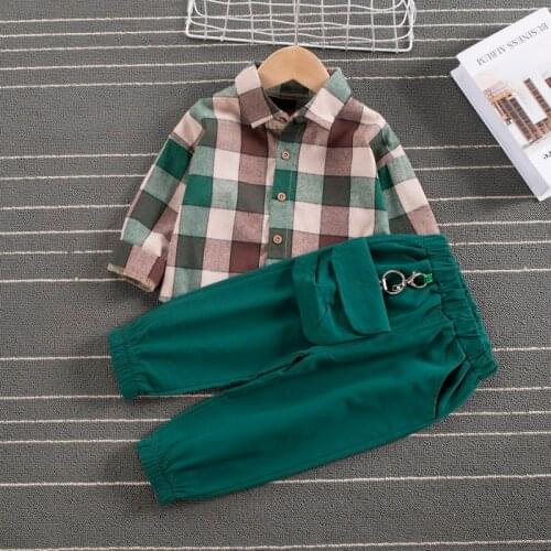 2021 New Spring SummerFashion Toddler Baby Girls Boys Clothes Set Checked Shirt+Pant 2pc Suit Clothing Infant Tracksuits