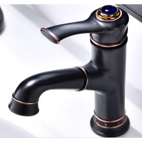 Oil Rubbed Bronze Deck Mounted Single Handle Brass Bathroom Faucet western style Basin tap with Pull out Swivel Sprayhead