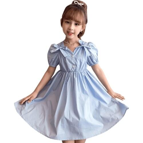 Girls Summer Dress Solid Color Girls' Dresses 2021 New Children Dress Casual Style Girls Costumes Kids