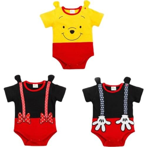 Summer Newborn Baby Boy Girl Rompers Cute Cartoon Bear Mickey Print Short Sleeve Jumpsuit Infant Costumes Cotton Clothes Outfits