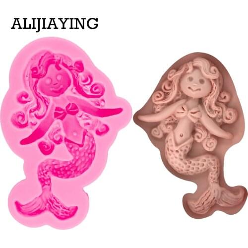 M1363 Mermaid girl Cake Decorating tools Silicone Mold Fondant Cake Chocolate Sugar Craft Molds DIY Cake