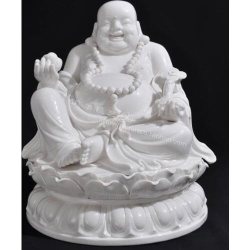 Micro beautiful 10 inch 12 inch sitting on the lotus like Maitreya white porcelain ornaments Chinese Buddhist Bodhisattva opened