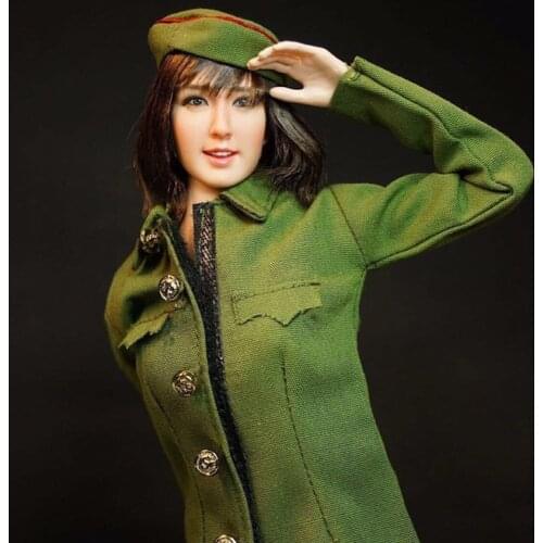 1/6 Korean Female Soldier Figure Accessory Costume Green Military Mother Clothes & Trousers & Cap Model for 12'' Action Figure
