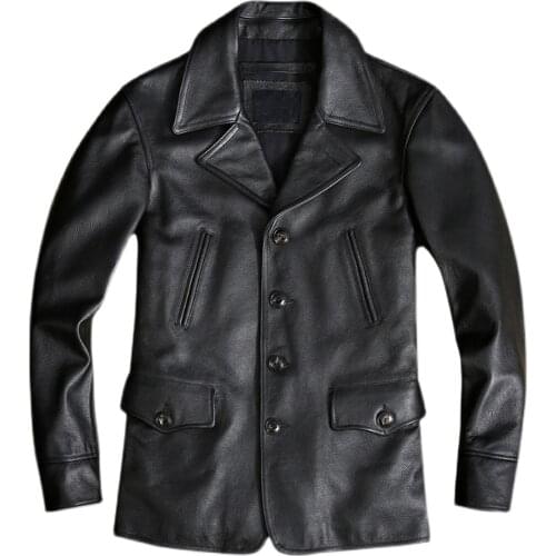 Real Leather Winter Windbreaker Coat For Man Brand Cowhide Jackets Long Genuine Leather Mens Overcoats European Standard Clothes