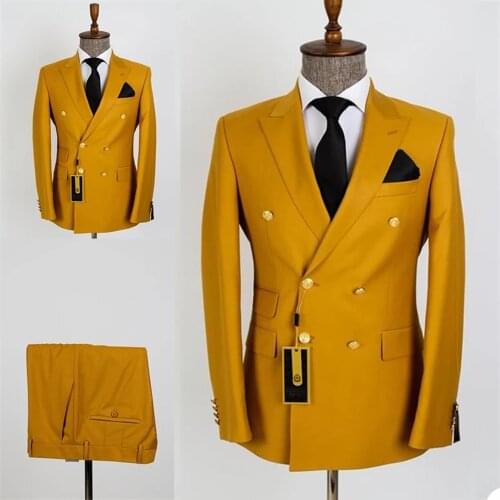YIWUMENSA Gold 2 Pieces Groom Wear Formal Men Suits Slim Fit Custom Made Peaked Lapel Coat Blazers Tuxedos Costume Homme Mariage