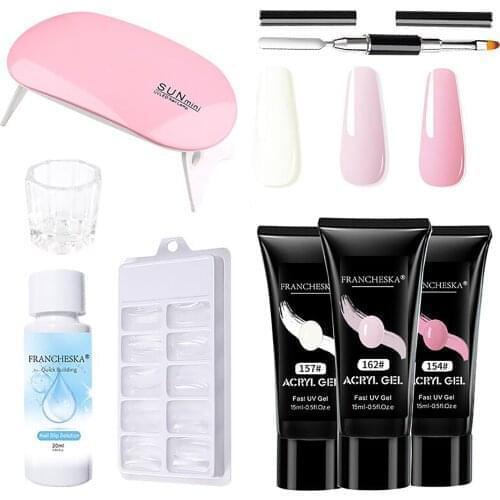 3 Color Poly UV Gel Set Nail Gel Kit Nail Gel Set With UV LED Lamp Brush Nail File Brush For Nail Extensions 107Pcs/Set