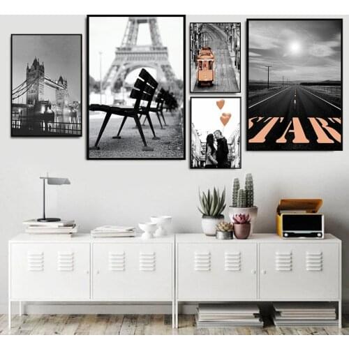 Wall Art Painting Romantic Love Retro Paris Tower Balloon Cars Canvas Prints Nordic Posters Wall Prints For Wedding Home Decor