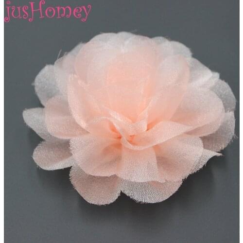 2 Pieces Handmade Peach Chiffon Puff Flowers 10cm Organza Flowers for Baby Shower Headband, Toddler Hair Accessory