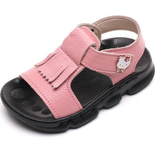 KINE PANDA 1 2 3 4 5 Years Old Girls Sandals Kids Shoes Summer Toddler Baby Girl Sandals Kitty Genuine Leather Soft Anti-slide