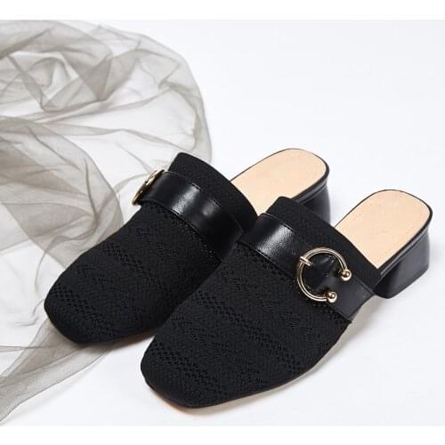 2019 spring summer breathable mesh sandals and slippers fashion square head flying woven ladies slippers women shoes