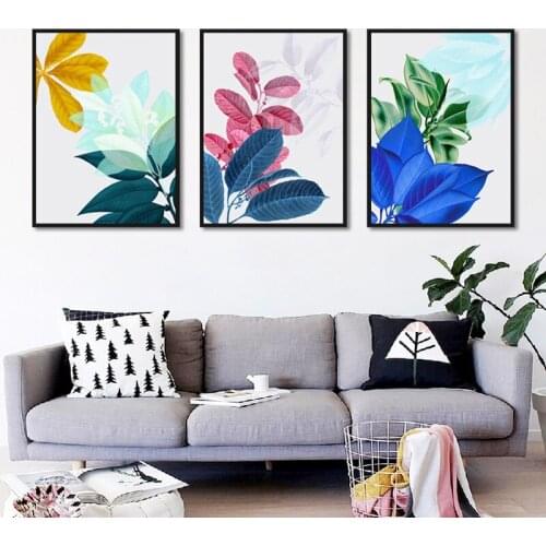 Nordic Simple Style Flower Green Leaf Canvas Home Decoration Living Room Sofa Background Wall Hanging Picture Frameless
