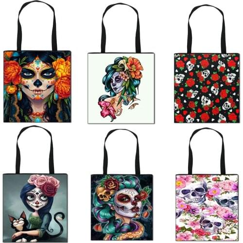 Mexican Skull Gothic Tote Bags Women Handbag Girl Fashion Art Shoulder Beach Bag for Travel Ladies Shopping Bag Gift