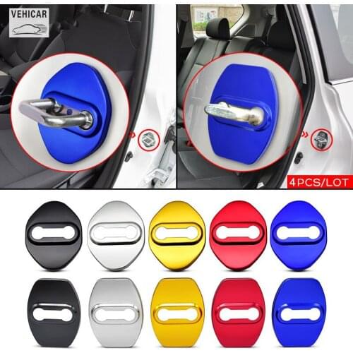 VEHICAR 4PCS/SET Vehicle Car Door Lock Cover Case Stainless Steel Car Interior Lock Protectors DIY Auto Decoration Universal