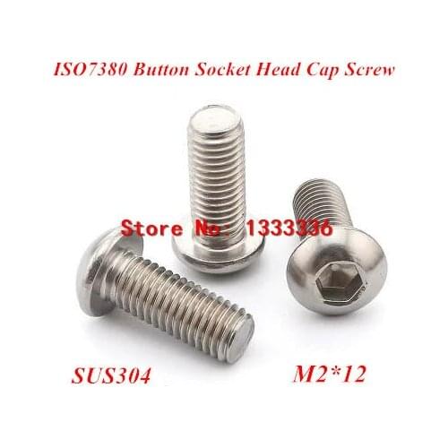 1000pcs M2*12 Button Hex Socket Head Cap Screw, ISO7380 Pan/Round head Bolts 304 stainless steel screws