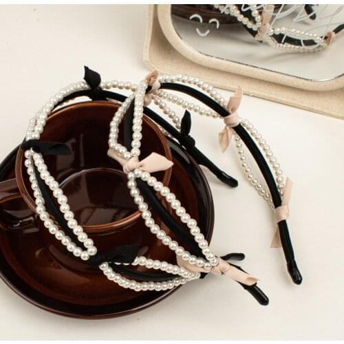 Pearl Headbands For Women Girl Hairbands Vintage Retro Koran Hair Accessories Head Wear Bow Knot Wholesale