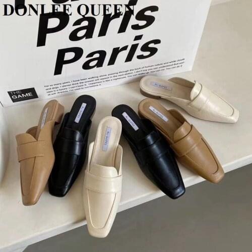 New Spring Women Mule Slippers Fashion Square Toe Flat Casual Slides Slip On Outdoor Female Flip Flops Sandals Zapatillas Mujer