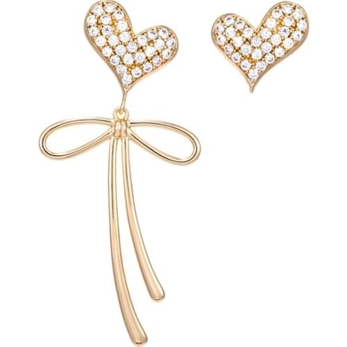 AB Heart S925 Earrings for Women Cubic Zirconia Bowknot Heart S925 Pin Gold Plated Earrings Party Wedding Jewelry