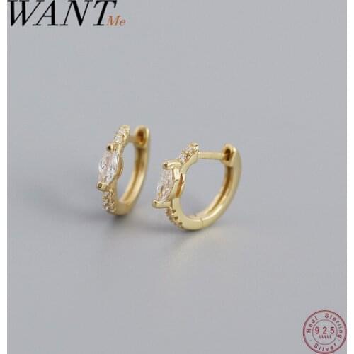 WANTME 925 Sterling Silver Fashion Luxury Buckle White Zircon Piercing Huggie Stud Earrings for Women Goth Party Charms Jewelry