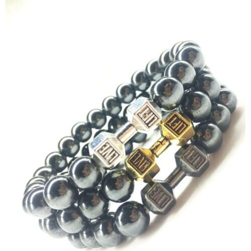 Women Men Sporty Style Bracelet Dumbbell Shape LIFT LIVE Written With Sparkling Beads Birthday Gift Choose Dropshipping