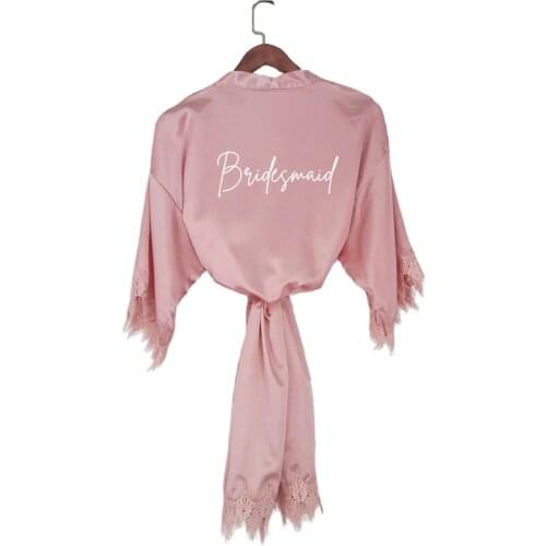 New dark pink lace robe bride satin short kimono women Bridal Robe bridesmaid team wedding party sexy kimono robes