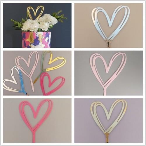 2020 INS Love Heart Valentines Day Acrylic Cake Topper Gold Wedding Cake Topper for Wedding Anniversary Party Cake Decorations