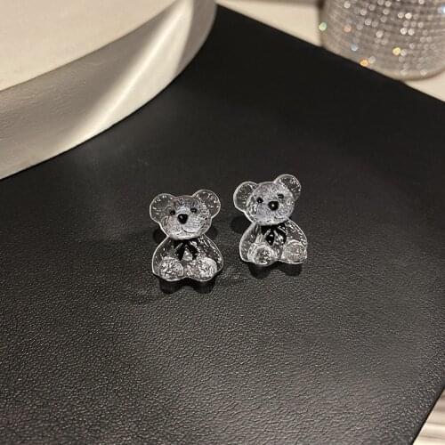 2021 3D Cute Transparent Acrylic Resin Black Bow Tie Bear Earrings Smooth Reflective Geometric Cartoon Drop Earrings for Women