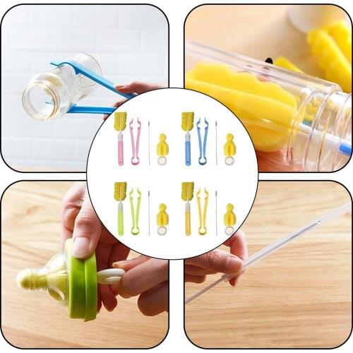 4PCS Baby Bottle Sponge Brush Cleaner Tools Kit for Baby Milk Bottle Nipple Straw Cup 360-degree Rotating Head Cleaning Brushes