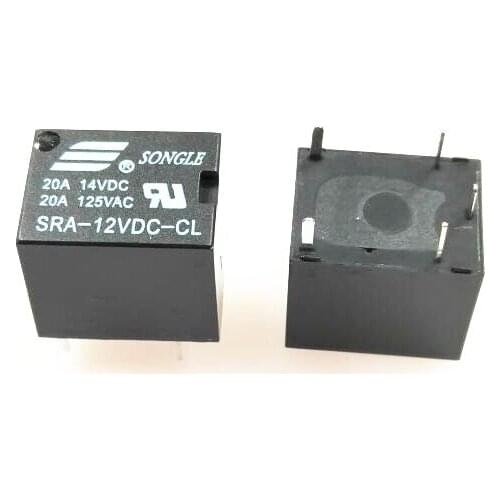 50Pcs 12V 20A DC Power Relay SRA-12VDC-CL 5Pin PCB Type In stock Black Automobile relay