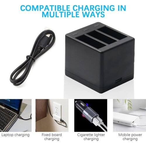 Fast Charging Black Battery or Triple Charger for GoPro Hero 8 Hero 7 Hero 6 Hero 5 Black Camera Battery