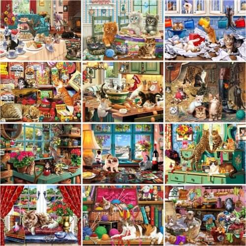 EverShine Diamond Mosaic Cat Full Square 5D DIY Diamond Painting Animal Picture Embroidery Kitchen Rhinestone Mosaic Wall Decor