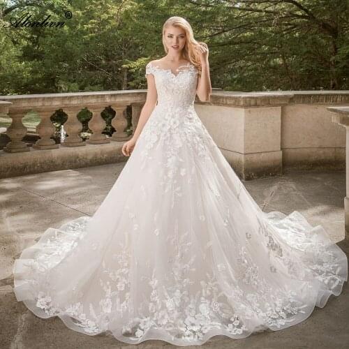 Alonlivn vestido de noiva O-Neck Lace Up Beauty Embroidery Lace A-Line Wedding Dresses