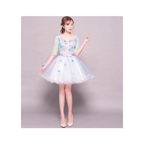 Free ship half sleeve embroidery flowers tutu lovely sleeve short lolita dress