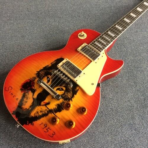 Free delivery, high quality electric guitar, tiger Flame Maple top wolf, Yellow electric guitar rosewood fingerboard