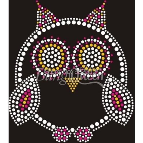 BlingQueen 25PCS/LOT Hot Fix Iron On Rhinestone Appliques Transfers Owl Design