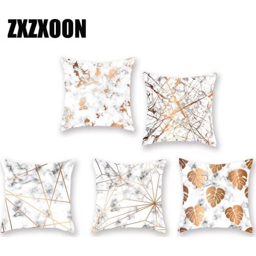 Decorative Throw Pillows Case Gold Marble Geometric Polyester Sofa Car Home Cushion Cover Living Room Decoration 45x45cm