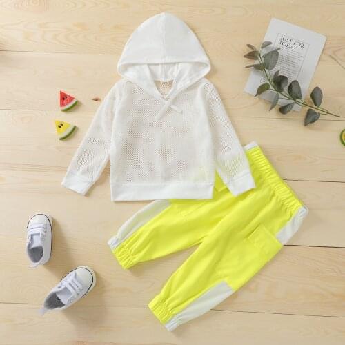 FOCUSNORM 1-6Y Infant Kids Girls Sports Clothes Sets 2pcs Long Sleeve Mesh Hooded Tops Patchwork Pants
