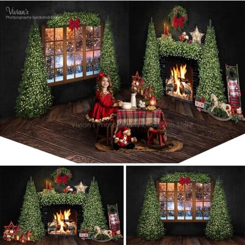 Fireplace Christmas Backdrop Kids Photography Family Portrait Trees Toys Decor Baby Photostudio Props Child Photocall Background