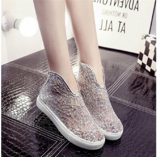 Gauze gauze sandal female summer breathable new style fashion sequins wear mesh shoes flat after joker zipper hollowed-out shoes