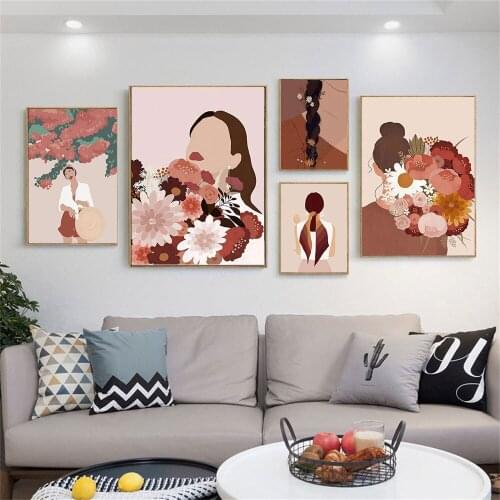 Nordic Style Abstract Flower Girls Canvas Painting Wall Art Posters Print Picture Modern Minimalist Living Room Home Decoration