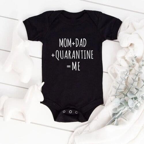 Mom+Dad+Quarantine=Me Funny Baby Announcement Onesies Pregnancy Reveal Bodysuit Cotton Short Sleeve Newborn Baby Rompers Clothes