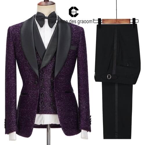 Cenne Des Graoom Latest Coat Design Men Suits Tailor-Made Tuxedo 3 Pieces Blazer Wedding Party Singer Groom Costume Homme Purple