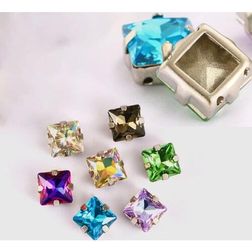 8-12mm Square Sew On Rhinestones Thicken Copper Claws Pointback Rhinestones Crystal With Hollow Out Claw Sets DIY Accessories