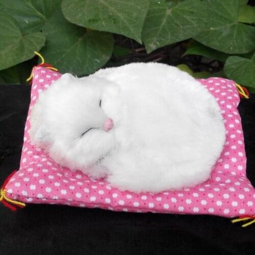 About 11x9cm simulation mini cat with mat , white sleepy cat, hard model home decoration christmas gift h1198
